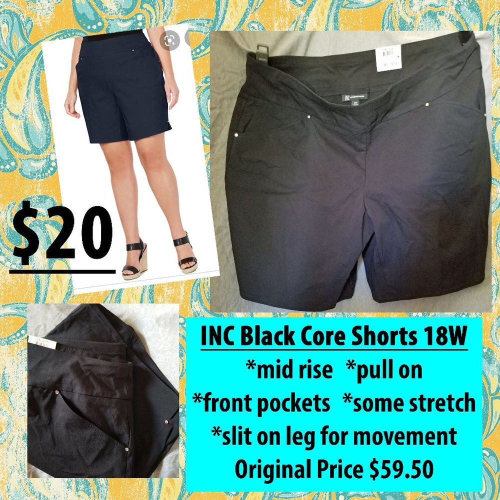 INC Black Core Shorts 18W
